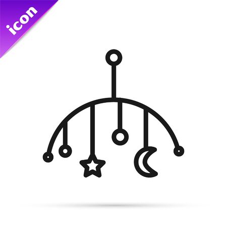 Black line Baby crib hanging toys icon isolated on white background. Baby bed carousel.  Vector Illustrationのイラスト素材