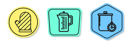 Set line Oven glove , Teapot and Cooking pot and kitchen timer ...