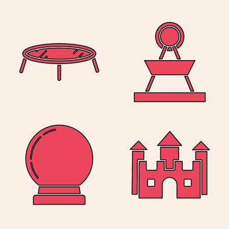Set Castle, Jumping trampoline, Attraction carousel and Magic ball icon. Vectorのイラスト素材