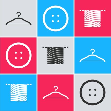 Set Hanger wardrobe, Sewing button for clothes and Knitting icon. Vectorのイラスト素材