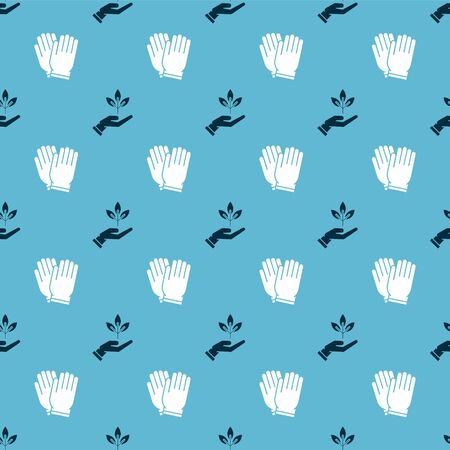 Set Plant in hand of environmental protection and Garden gloves on seamless pattern. Vectorのイラスト素材
