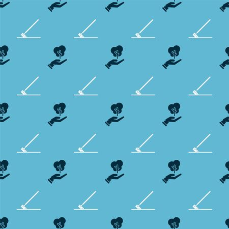 Set Tree in hand of environmental protection and Garden rake in work on seamless pattern. Vectorのイラスト素材