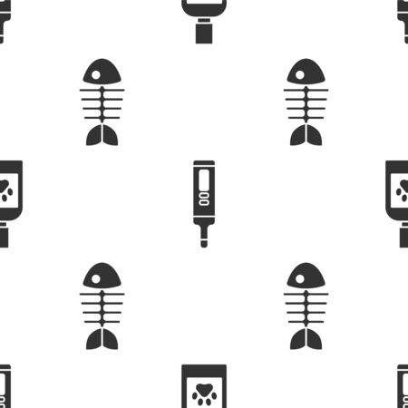 Set Dog medicine bottle, Medical digital thermometer and Fish skeleton on seamless pattern. Vectorのイラスト素材