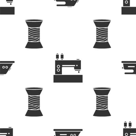 Set Electric iron, Sewing machine and Sewing thread on spool on seamless pattern. Vectorのイラスト素材