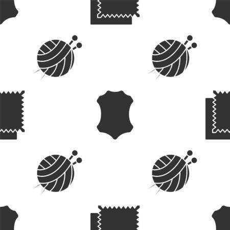 Set Textile fabric roll, Leather and Yarn ball with knitting needles on seamless pattern. Vectorのイラスト素材