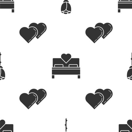Set Flower rose, Bedroom and Two Linked Hearts on seamless pattern. Vectorのイラスト素材