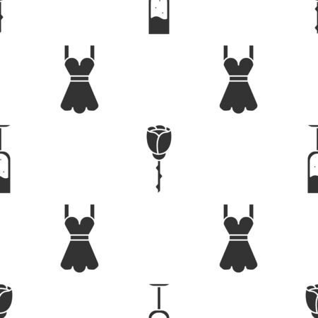 Set Glass of champagne, Flower rose and Woman dress on seamless pattern. Vectorのイラスト素材