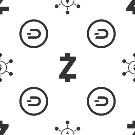 Set Blockchain technology Ethereum ETH, Cryptocurrency coin Zcash ZEC and Cryptocurrency coin Dash on seamless pattern. Vectorのイラスト素材