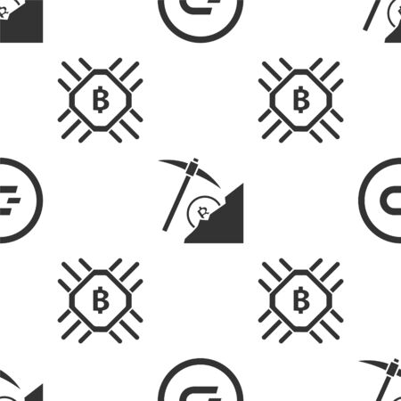 Set Cryptocurrency coin Dash, Cryptocurrency cloud mining and CPU mining farm on seamless pattern. Vectorのイラスト素材