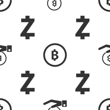 Set Hand holding Bitcoin, Cryptocurrency coin Bitcoin and Cryptocurrency coin Zcash ZEC on seamless pattern. Vectorのイラスト素材