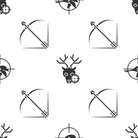 Set Hunt on duck with crosshairs, Hunt on deer with crosshairs and Bow and arrow in quiver on seamless pattern. Vectorのイラスト素材