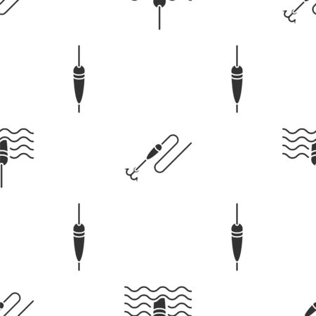 Set Fishing float in water, Fishing line with hook and float and Fishing float on seamless pattern. Vectorのイラスト素材
