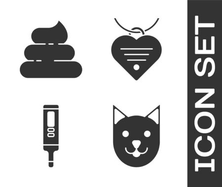 Set Cat, Shit, Medical digital thermometer and Collar with name tag and heart icon. Vectorのイラスト素材