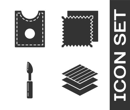 Set Textile fabric roll, Sewing Pattern, Cutter tool and Textile fabric roll icon. Vectorのイラスト素材