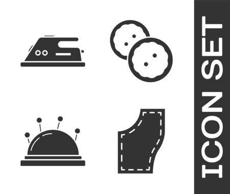Set Sewing Pattern, Electric iron, Needle bed and needles and Sewing button for clothes icon. Vectorのイラスト素材