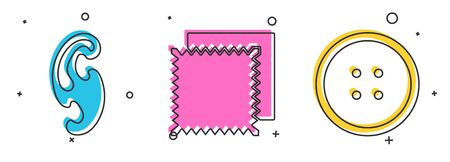 Set French curves, Textile fabric roll and Sewing button for clothes icon. Vectorのイラスト素材