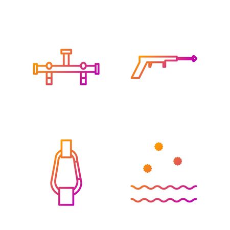 Set line Cold and waves, Carabiner, Manifold and Fishing harpoon. Gradient color icons. Vectorのイラスト素材