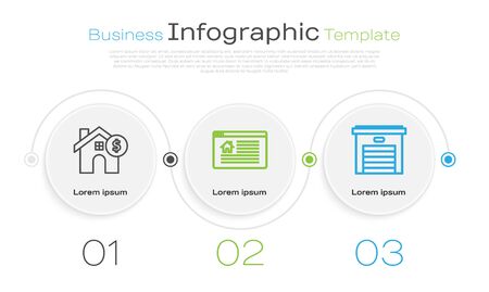Set line House with dollar symbol, Hanging sign with text Online Sale and Garage. Business infographic template. Vectorのイラスト素材