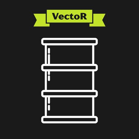 White line Barrel oil icon isolated on black background. Vector Illustrationのイラスト素材