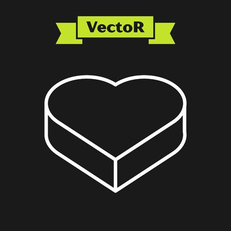 White line Candy in heart shaped box and bow icon isolated on black background. Valentines Day. Vector Illustrationのイラスト素材