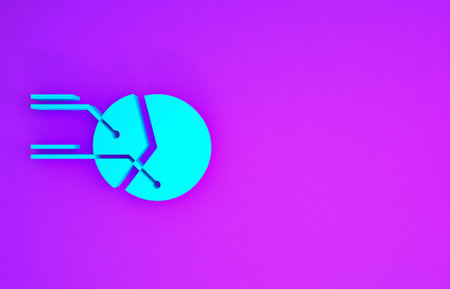 Blue Pie chart infographic icon isolated on purple background. Diagram chart sign. Minimalism...