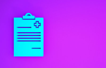 Blue Medical clipboard with clinical record icon isolated on purple background. Health insurance...