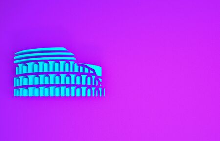 Blue Coliseum in Rome, Italy icon isolated on purple background. Colosseum sign. Symbol of Ancient Rome, gladiator fights. Minimalism concept. 3d illustration 3D renderの写真素材