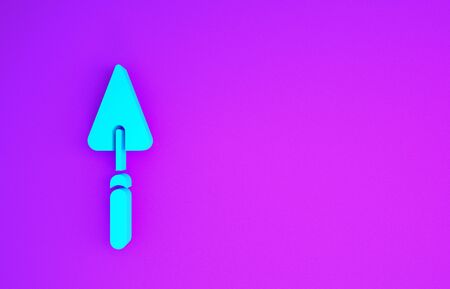 Blue Garden trowel spade or shovel icon isolated on purple background. Gardening tool. Tool for horticulture, agriculture, farming. Minimalism concept. 3d illustration 3D renderの写真素材