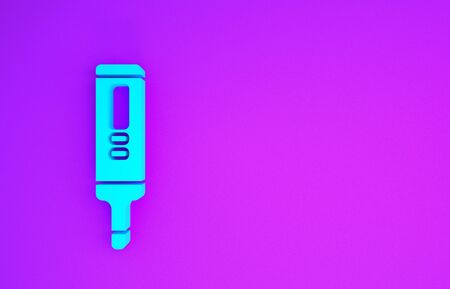 Blue Medical digital thermometer for medical examination icon isolated on purple background. Minimalism concept. 3d illustration 3D renderの写真素材