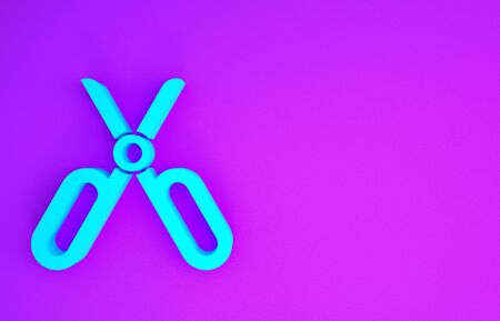 Blue Scissors icon isolated on purple background. Tailor symbol. Cutting tool sign. Minimalism concept. 3d illustration 3D renderの写真素材