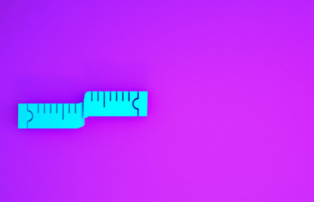 Blue Tape measure icon isolated on purple background. Measuring tape. Minimalism concept. 3d...