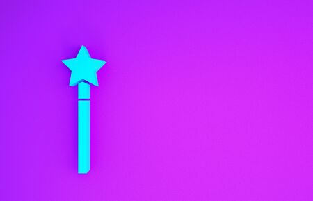 Blue Magic wand icon isolated on purple background. Star shape magic accessory. Magical power. Minimalism concept. 3d illustration 3D renderの写真素材