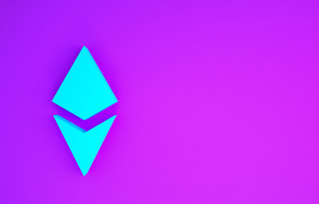 Blue Cryptocurrency coin Ethereum ETH icon isolated on purple background. Altcoin symbol. Blockchain...