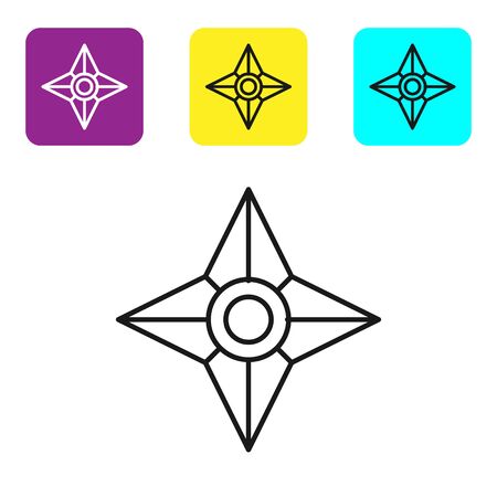 Black line Japanese ninja shuriken icon isolated on white background. Set icons colorful square buttons. Vector Illustrationのイラスト素材