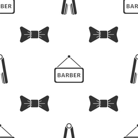 Set Curling iron for hair, Barbershop and Bow tie on seamless pattern. Vectorのイラスト素材