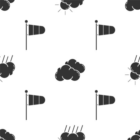Set Cloud with rain and sun, Cloud and Cone meteorology windsock wind vane on seamless pattern. Vectorのイラスト素材