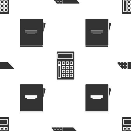 Set Eraser or rubber, Calculator and Notebook on seamless pattern. Vectorのイラスト素材
