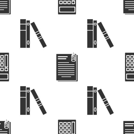Set Calculator, File document and paper clip and Office folders with papers and documents on seamless pattern. Vectorのイラスト素材