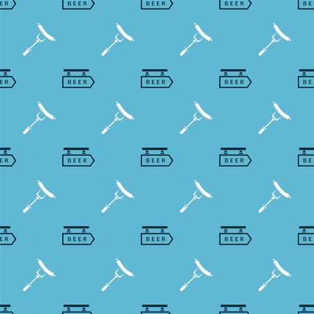 Set Street signboard with inscription Beer and Sausage on the fork on seamless pattern. Vectorのイラスト素材