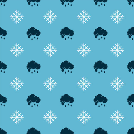 Set Cloud with rain and Snowflake on seamless pattern. Vector