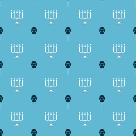 Set Balloons with ribbon with star of david and Hanukkah menorah on seamless pattern. Vectorのイラスト素材
