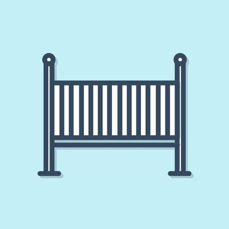 Blue line Baby crib cradle bed icon isolated on blue background. Vector Illustrationのイラスト素材