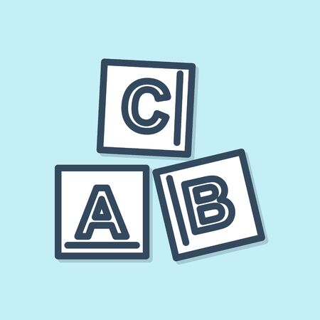 Blue line ABC blocks icon isolated on blue background. Alphabet cubes with letters A,B,C. Vector Illustrationのイラスト素材