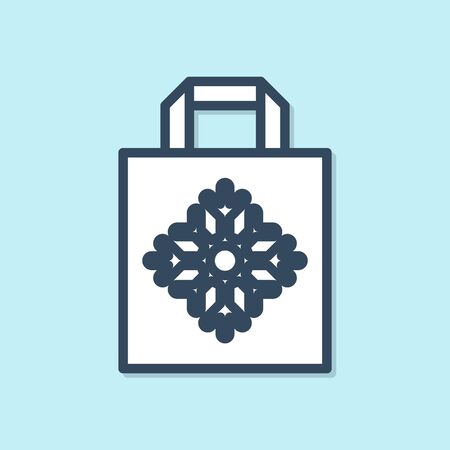 Blue line Christmas paper shopping bag icon isolated on blue background. Package sign. Merry Christmas and Happy New Year. Vector Illustrationのイラスト素材