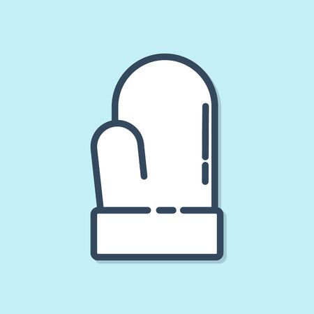 Blue line Christmas mitten icon isolated on blue background. Vector Illustrationのイラスト素材