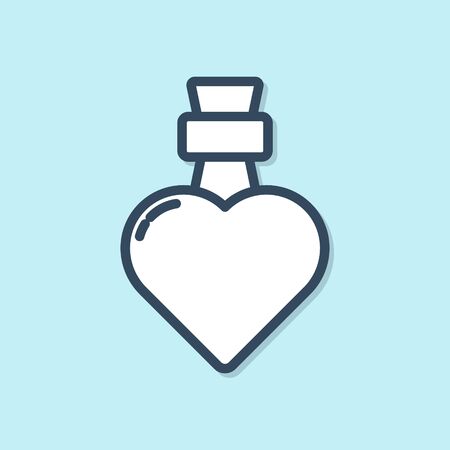 Blue line Bottle with love potion icon isolated on blue background. Valentines day symbol. Vector Illustrationのイラスト素材