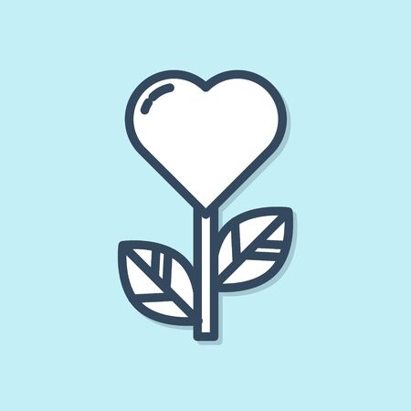 Blue line Heart shape in a flower icon isolated on blue background. Vector Illustrationのイラスト素材