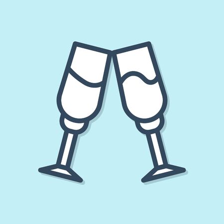 Blue line Glass of champagne icon isolated on blue background. Vector Illustrationのイラスト素材