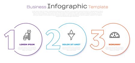 Set line Car service, Funnel or filter and motor oil drop and Speedometer. Business infographic template. Vectorのイラスト素材
