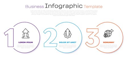 Set line Growth chart and progress in people crowd, Arrow growth gear business and Earth globe with dollar. Business infographic template. Vectorのイラスト素材